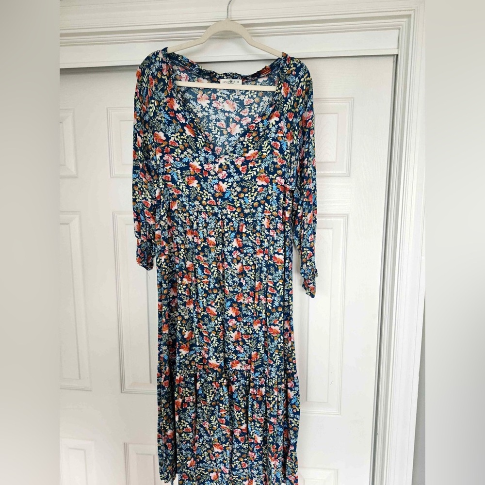 Natural Life Floral Long Sleeve Maxi Dress M